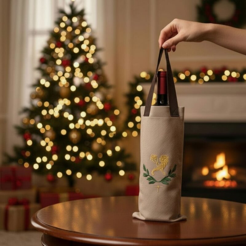 Сумочка для новорічного подарунка "Герб Харкова з двома гілочками ялинки"